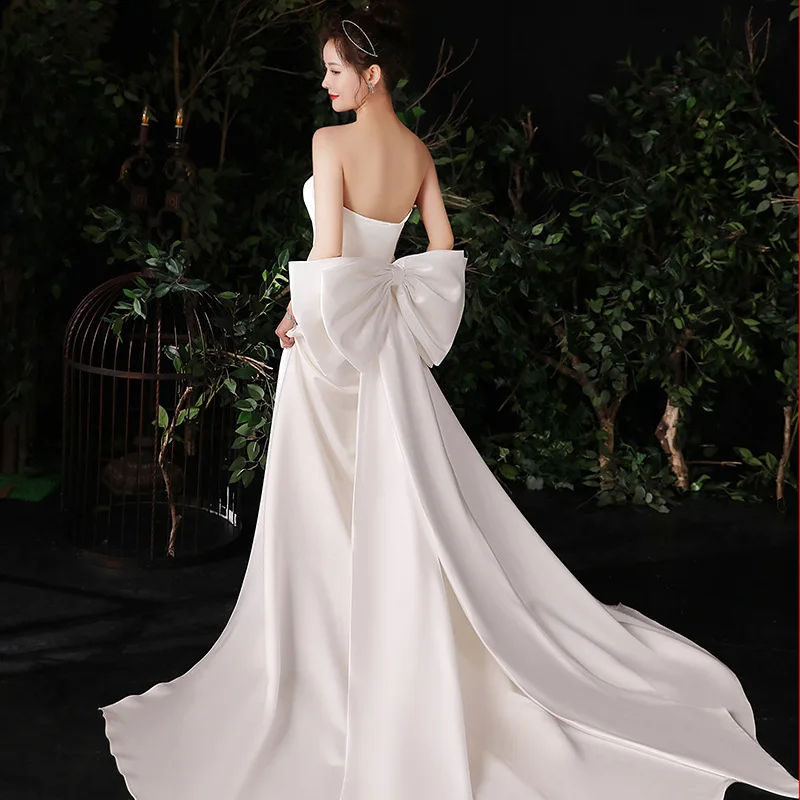 Seperate Satin Bow Matching Wedding Dress White Removeable Train Decorate Bride Dresses Satin Knots