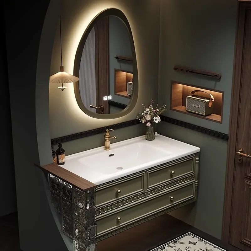 for Light Luxury New French Retro Bathroom Cabinet Ceramic Integrated Basin Washbasin Cabinet Combined Bathroom Hand Wash