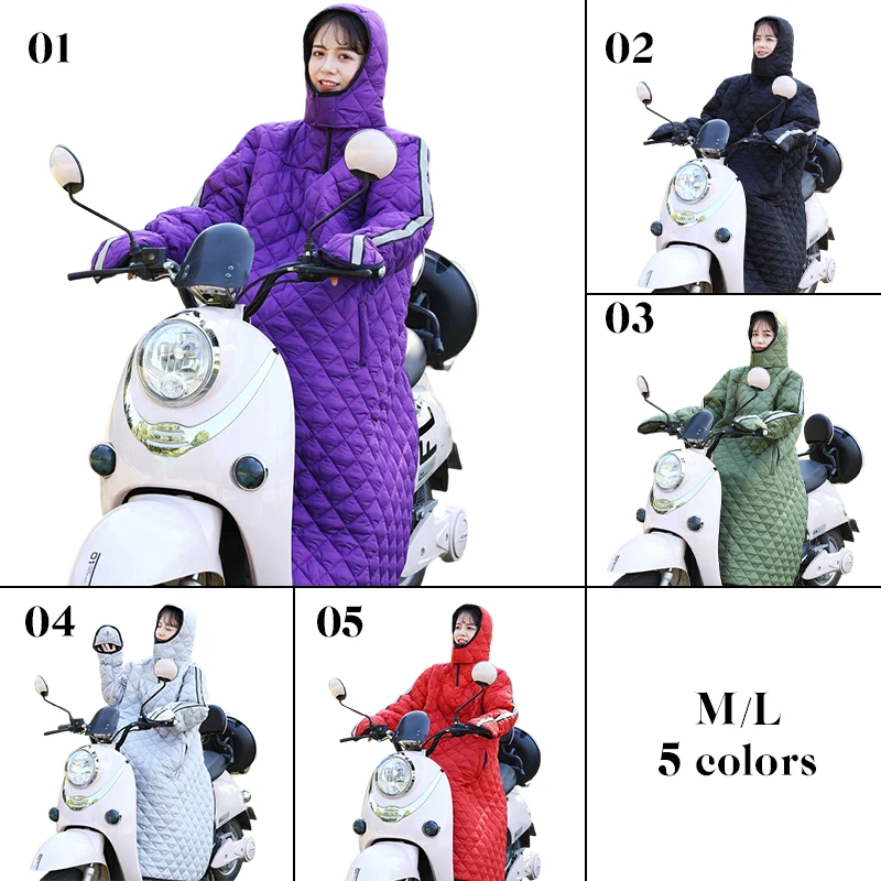 3 In 1 Winter Riding Windshield Quilt Coat Warm Cotton Coverall Hood Motorcycle Rain Wind Cold Protector Knee Scooter Leg Cover