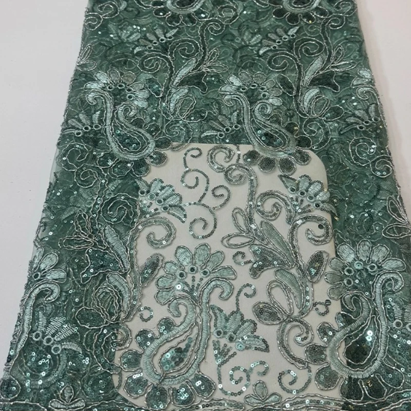 French mesh fabric, silver strand thread, sequin, bow flower, high-quality African sequin embroidery fabric, children's dress