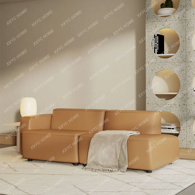 Household Multi-Person Sofa Small Apartment Living Room Tofu Block Sofa Modern Apartment Leather Sofa