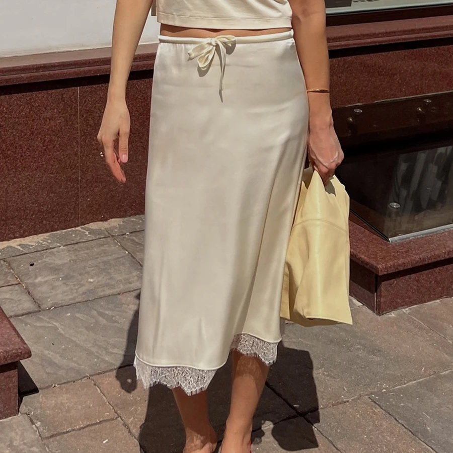 

Hot Elegant French Lace Patchwork Women Skirts Premium Soild Color Basic Skirts Ropa Paja Mujer