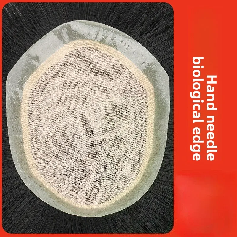 اليدوية تنفس الشعر البشري الرجال كتلة الشعر الفارغة الشعر المستعار نظام استبدال حقيقي للرجال فقدان الشعر بدون شعر 13x18 سنتيمتر/14x19 سنتيمتر