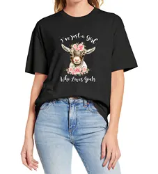 Rose Little Goat Printing 100% Cotton Round Neck Male and female Short Sleeve T-Shirt Casual Streetwear Clothing Size XS-3XL