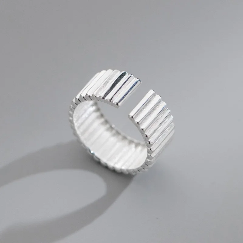 925 Sterling Silver Rings For Women Simple Vintage Handmade Adjustable Gold Strip Ring Fashion Band Female Bijoux Gift
