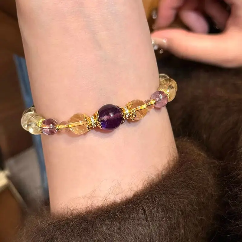 Original Natural Brazilian Citrine Lucky Amethyst Bracelet Luca Attract Wealth Fine Jewelry Hand String Girl's Life Year Gifts