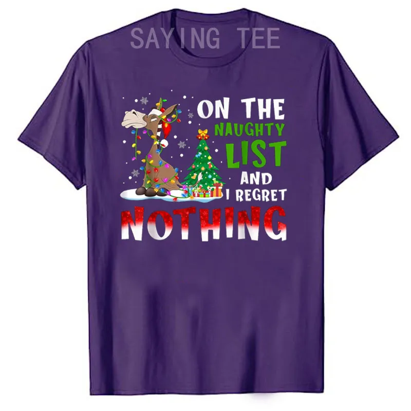 Donkey Christmas on The Naughty List and I Regret Nothing T-Shirt Xmas Costume Gifts Humor Funny Saying Tee Cute Graphic Outfits