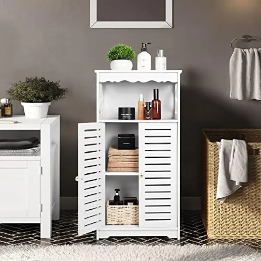 

%a Bathroom Storage White Floor Free Standing Cabinet,Home Waterproof Storage Furniture for Bedroom Kitchen Hallway