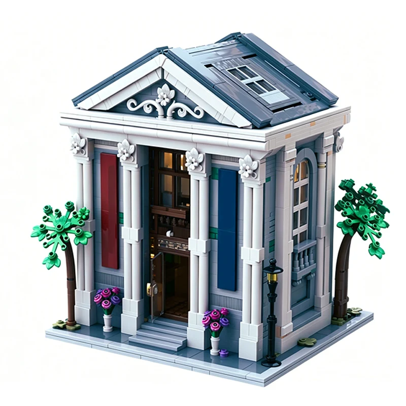 City Street View Model MOC Building Bricks Large White Library Modular Technology Gifts Holiday Assemble Children Toys Suit