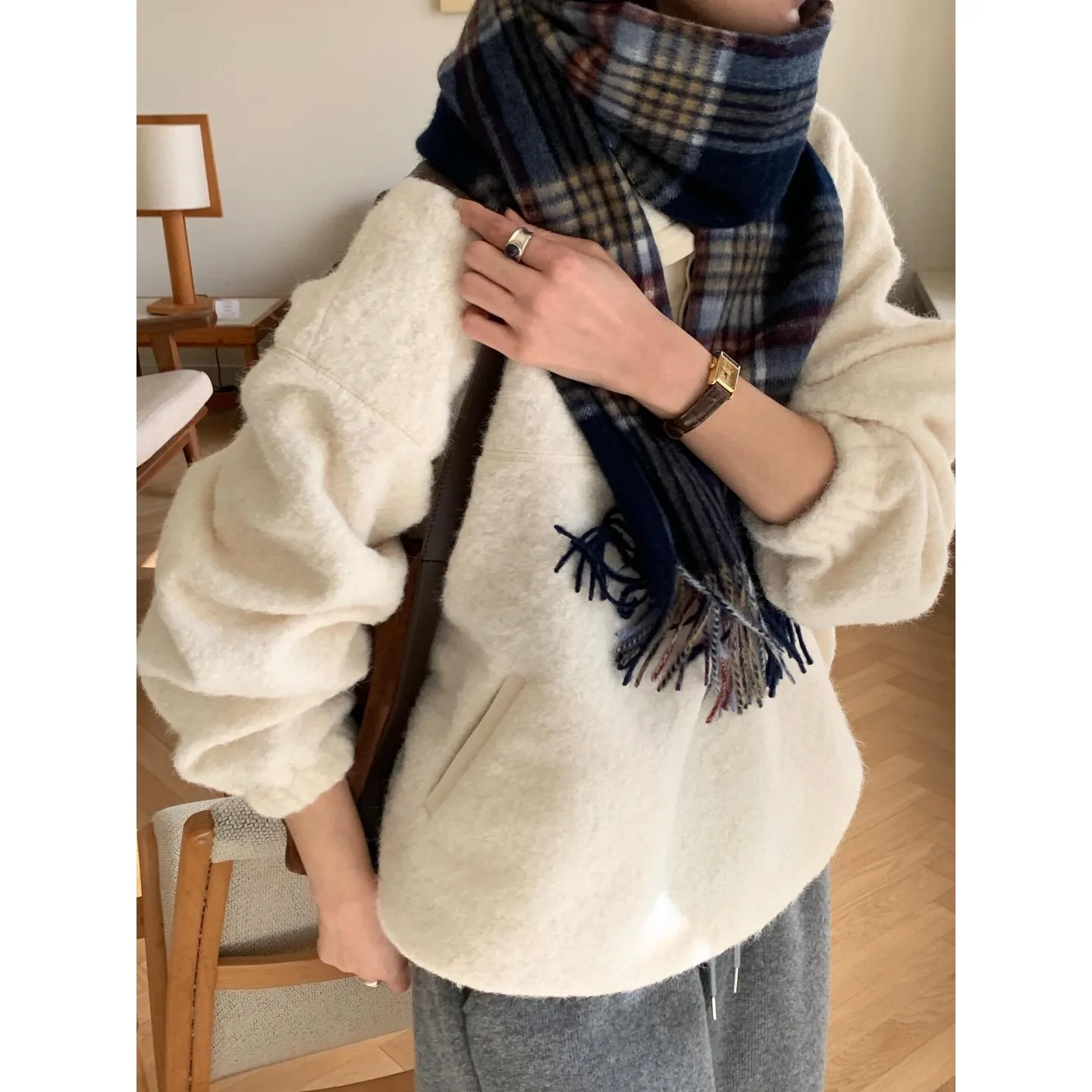 Automne hiver décontracté chaud Sweat Jaet femmes Chic Vintage col Design paresseux haut coréen Sle Streetwear