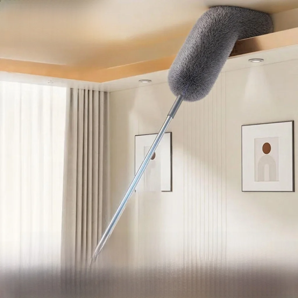 Extendable 2.8m Rooster Feather Duster Bendable Static Electricity Dust Cleaning for Ceiling Ultra-Fine Fiber round Head Dust...