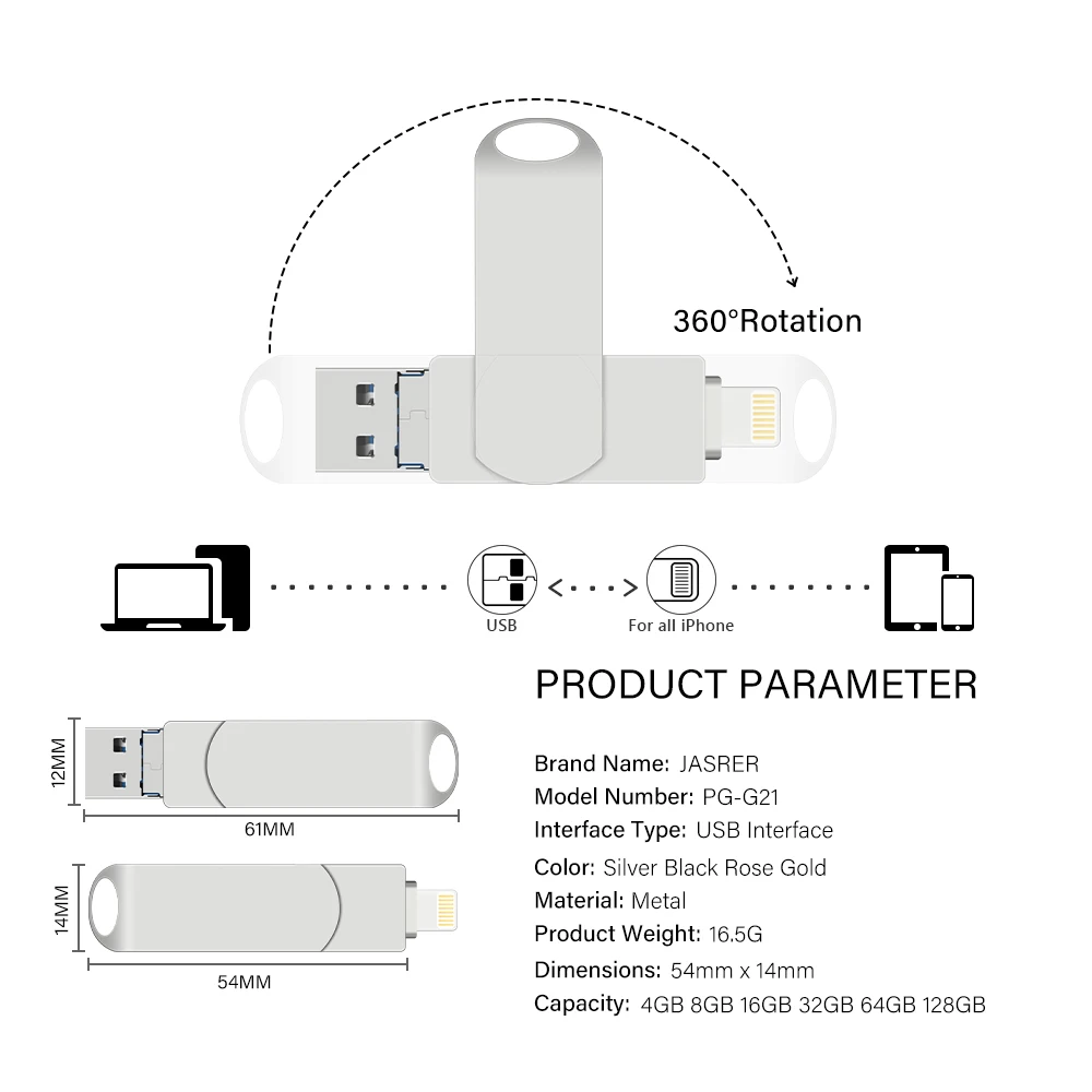 For Laptop Rotate Usb 3.0 Flash Drive 8GB 16GB with 3 in 1 Pen Drive TYPE-C To Lightning Interface 32GB Pendrive 11/12/13/14 PC