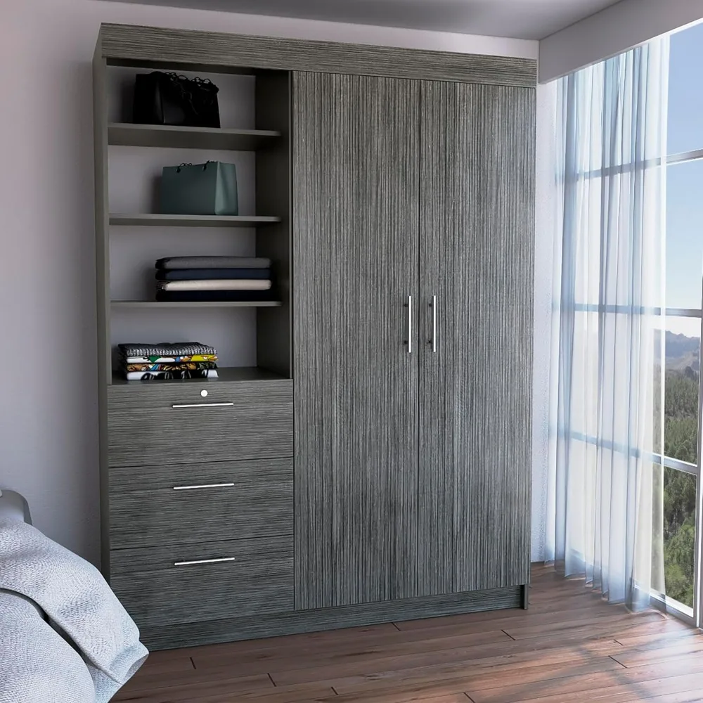 Armoire Wardrobe Closet Collection with Drawers Hanging Rods &Shelf, Freestanding Clothing Storage Cabinet for Laundry Room