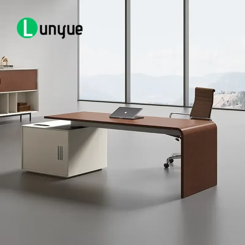 Modern Luxury L Shaped Executive Desk Wooden Modular Office Workbench with Side Cabinet Rotary Design for Home Business
