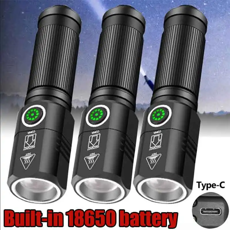 1/2/3 Mini Powerful Led Flashlight XHP50 Built in 18650 Battery 3 Modes Usb Rechargeable EDC Flash Light Torch Lamp Flashlights