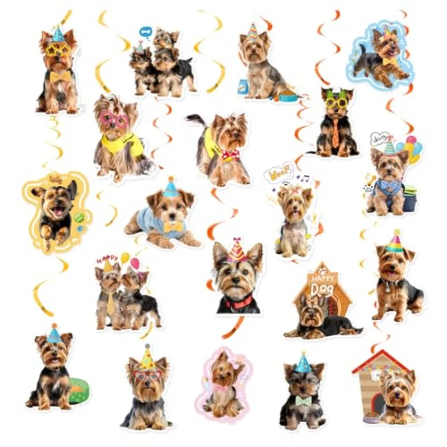 20 Pieces Yorkshire Terrier Hanging Swirls Cute Yorkshire Terrier Streamers Hanging Decorations Ceiling Swirls for Yorkshire Te