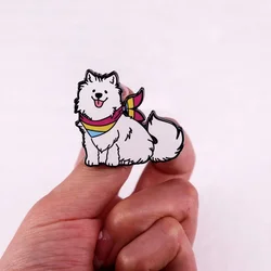 Cute Little White Samoyed Dog with Colorful Scarf Hard Enamel Pin Kawaii Animal Badge Brooch for Jewelry Accessories Gifts