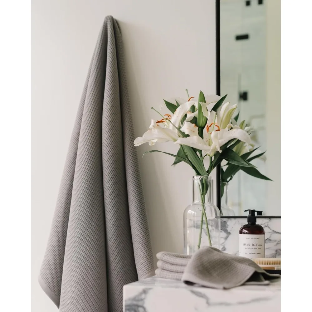 Paquete completo de baño de gofres - 60% algodón 40% viscosa de bambú - Toallas de baño de tejido de gofres ultrasuaves y de secado rápido