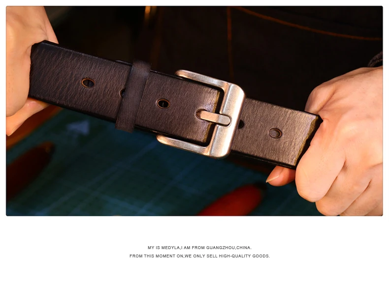 MEDYLA Herrengürtel Top Leder Lässiger hochwertiger Gürtel Vintage Design Dornschließe Echtledergürtel für Männer Geschenkbox – Detail 4