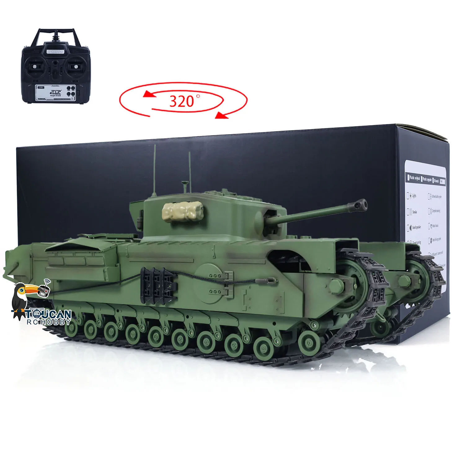 Tongde 1/16 RC ถัง Churchill Mk.VII ไฟฟ้าอินฟราเรด Battle ของเล่น Barrel รีโมทคอนโทรลสําหรับหดตัวแฟนทหาร