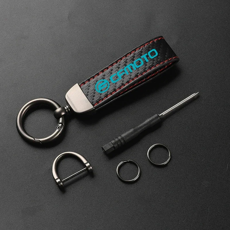 1PCS Motorcycle PU Leather Carbon Fiber Pattern Keychain Accessories  for Cfmoto 250sr 650mt Nk400 650 Gt Nk Auto Accessories