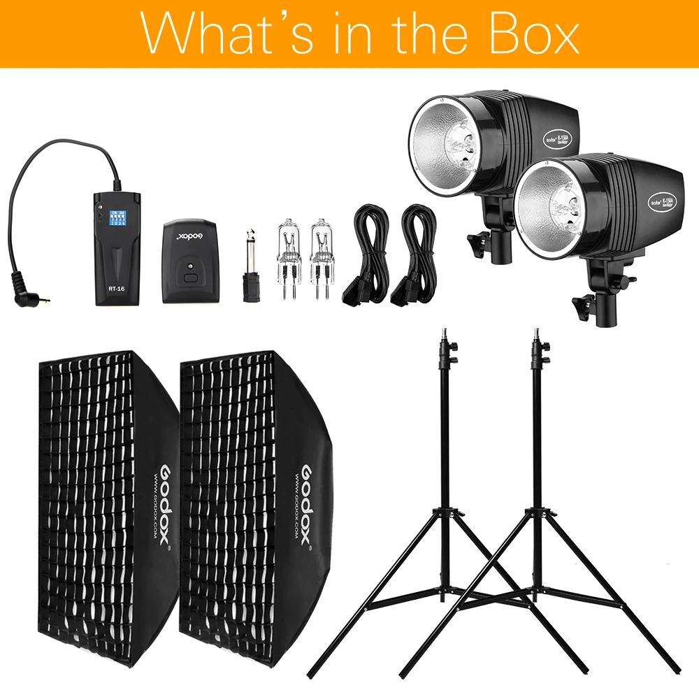 Godox 360Ws 2x K-180A Strobe Studio Flash Light Kit + RT-16 Trigger + 2x 50x70cm Honeycomb Grid Softbox + 2x 190cm Light Stand