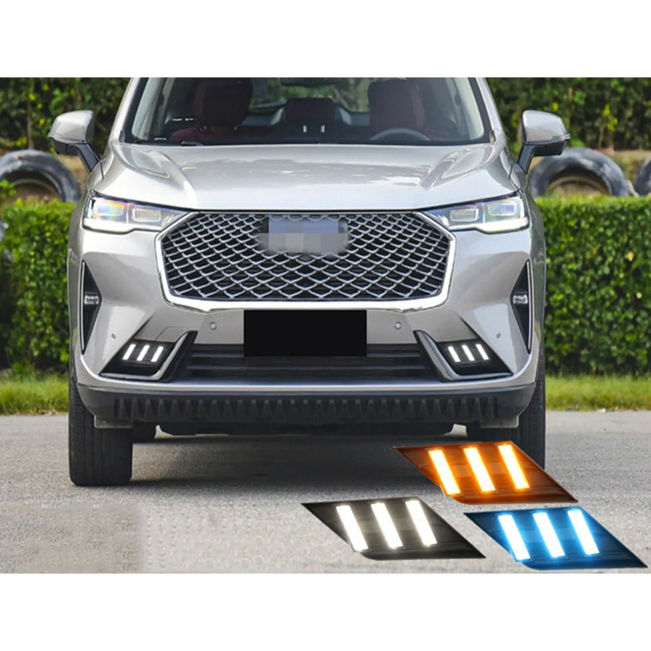 1Pair LED DRL Daytime Running Light Yellow+White FogLight Corner Light Daytime Running Lights for Haval H6 2021