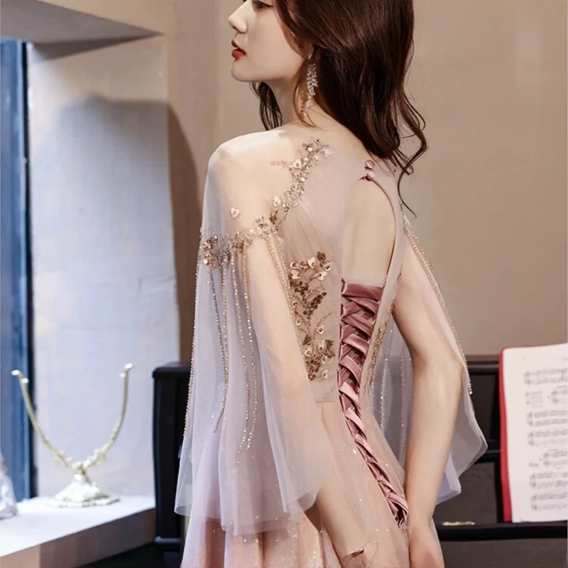 

Banquet new temperament sense of toasting dress pink host art test female