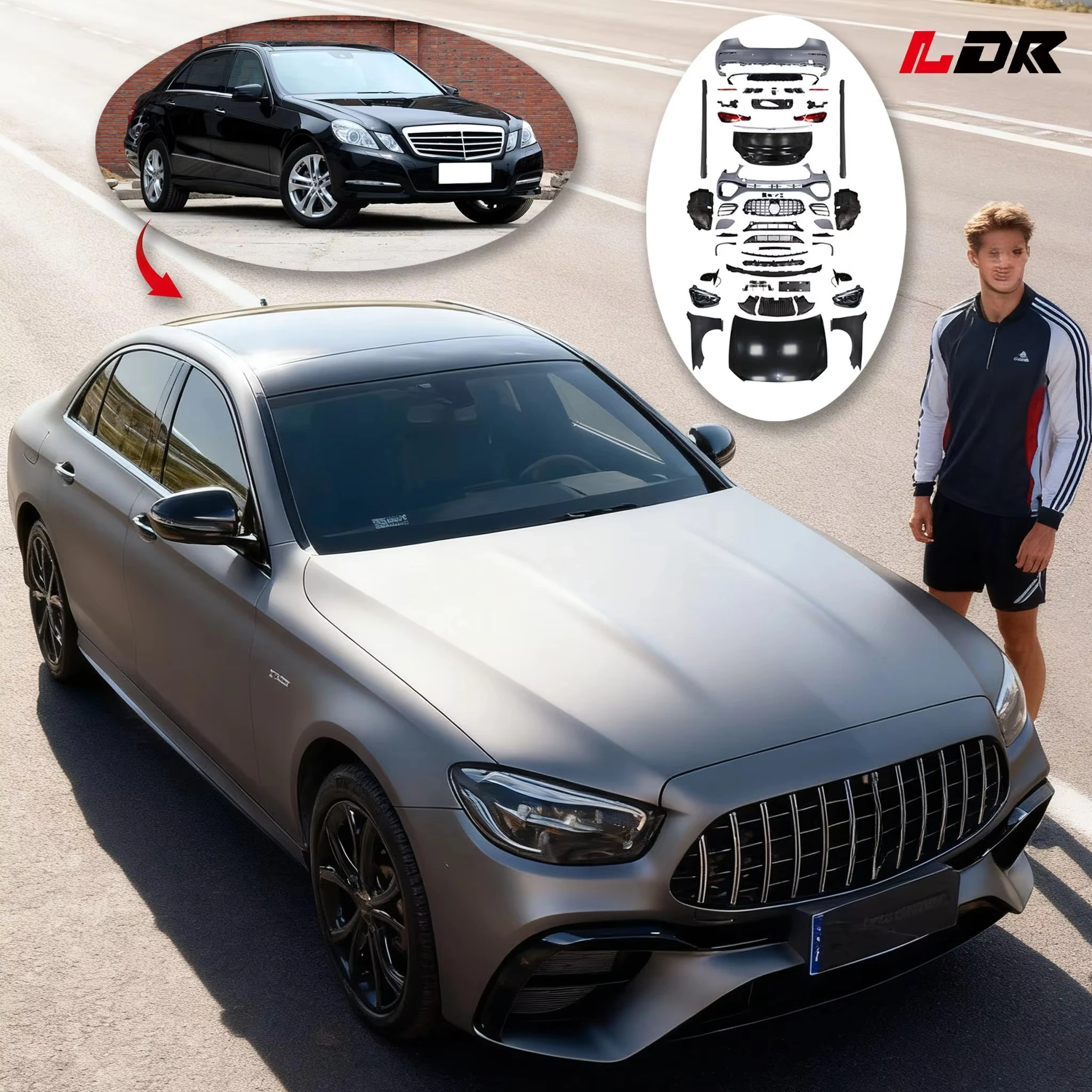 

2025 for W212 2009-2015 up to W213 E63 Newest Style Plug and Play Car Modification with Car Hood Hender Grille