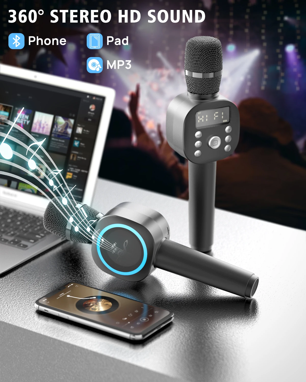 Karaoke Microphone Bluetooth Wireless Portable Home Singing Machine with Duet Sing/Record/Play/Reverb for Adult/Kid Gift