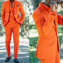 Men Suits Orange Chic Double Breasted Peak Lapel Outfits Fashion Party Wedding Tuxedo Formal Smart Casual Daily Male Suit