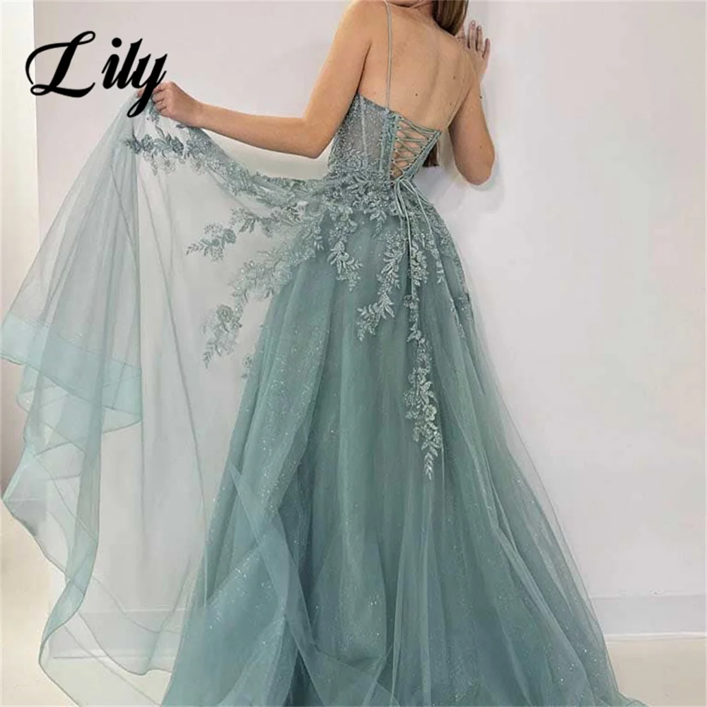 Lily Mint Green A Line Formal Dress Tiered V-Neck Party Dress with Pleats Spaghetti Strap Special Occasion Dress robe soirée