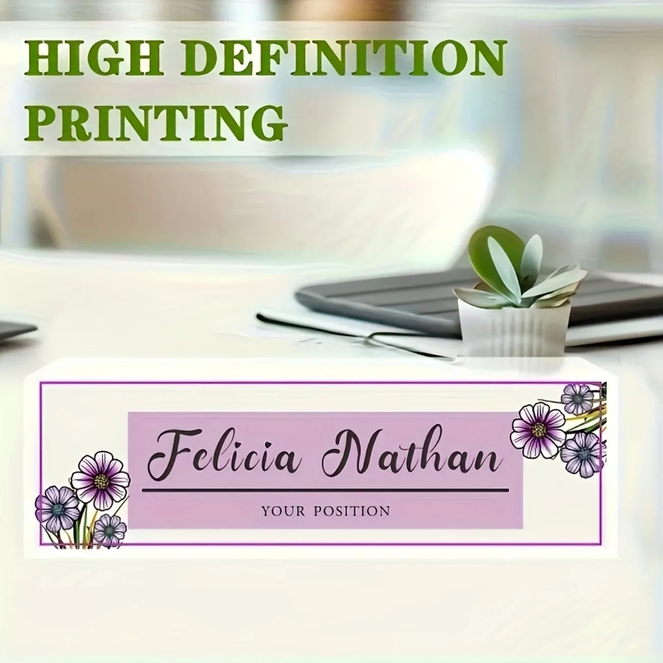Pink‑Purple Floral Acrylic Desk Nameplate, Personalized Elegant Custom Desktop Decor, Holiday Gift, Only for Decoration