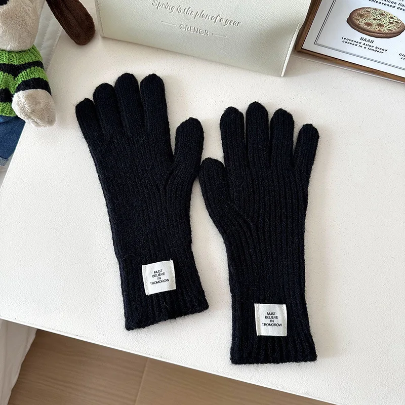 Korean Fashion Touch Screen Knitted Gloves Women\'s Winter Gloves Warm Cycling Gloves Solid Color Fluffy Work Gloves