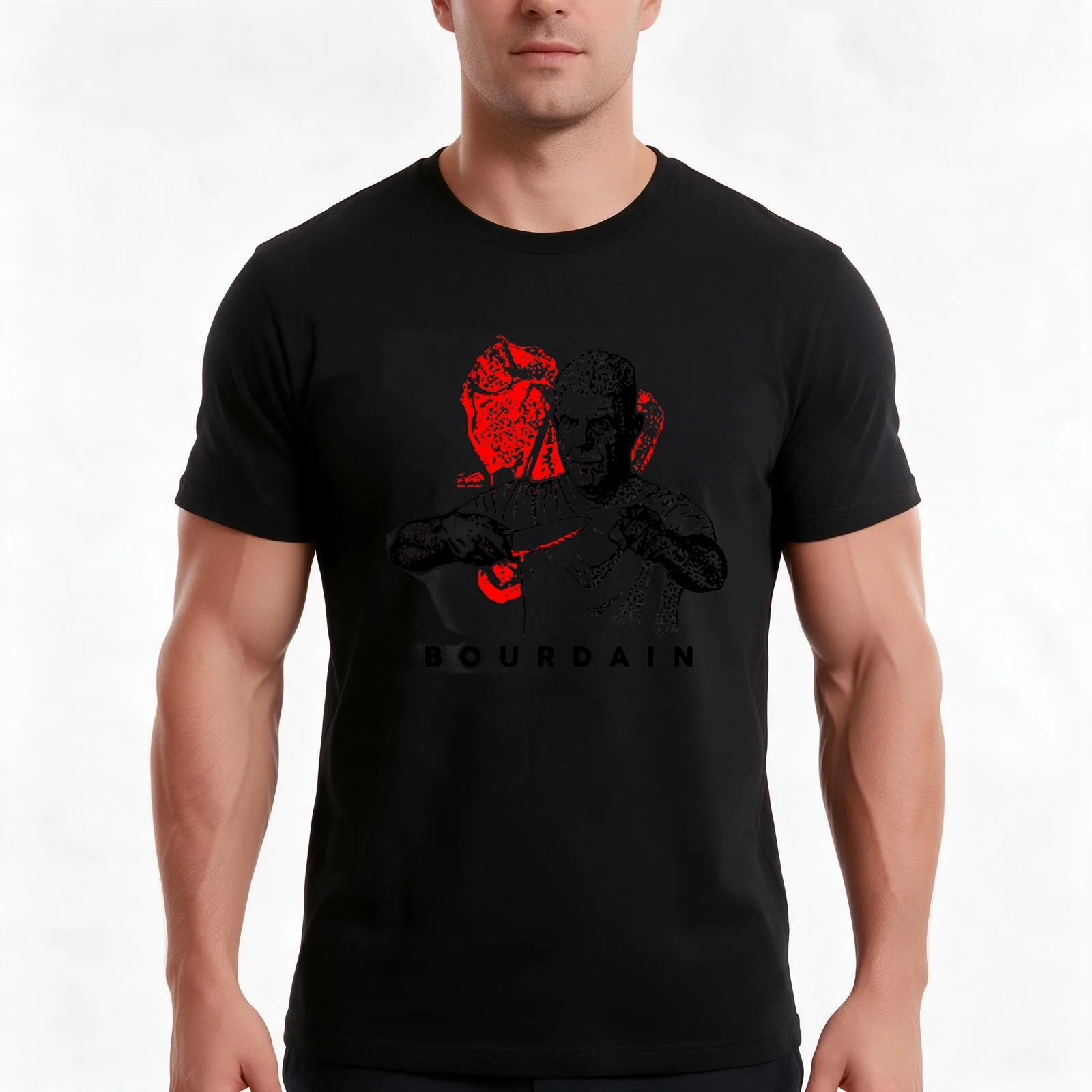 cool cook bourdain T-Shirt, Summer Casual Cotton Tee, Oversized Streetwear Tops, Vintage Graphic Print, Loose Fit Short Sleeve