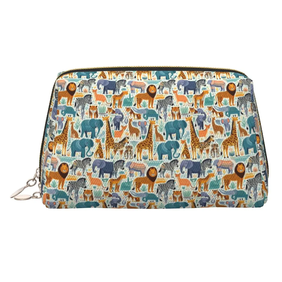 Cartoon Zoo Animals Wild Safari Friends PatternWomen Cosmetic Bags Travel Makeup Organizer Pouch Toiletry Storage Dopp Kit Case