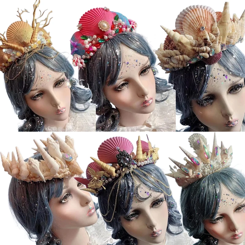 Lolita Fairy Crown Headpiece Mermaid Shell Headband Scallop Conch Princess Elf Cosplay Headdress Women Bride Hair Accessories