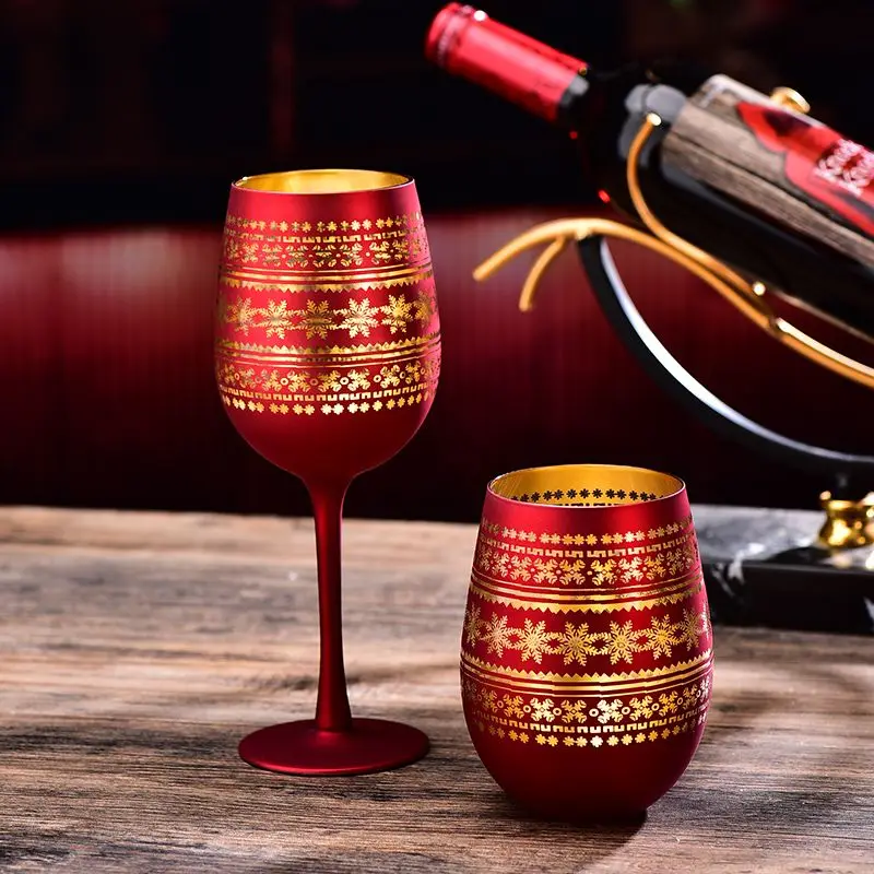 450/520ml Goblet Red Wine Glass Egg Cups Electroplating Engraving Champagne Glass Bar KTV Goblet Glass for Party Christmas Gift