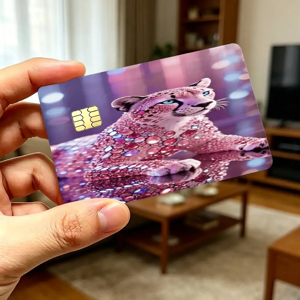 Fantasy Glitter Pink Leopard  Credit Card Stickers Skin For Bank Debit Decorative Protection Scratch-resistant Gift