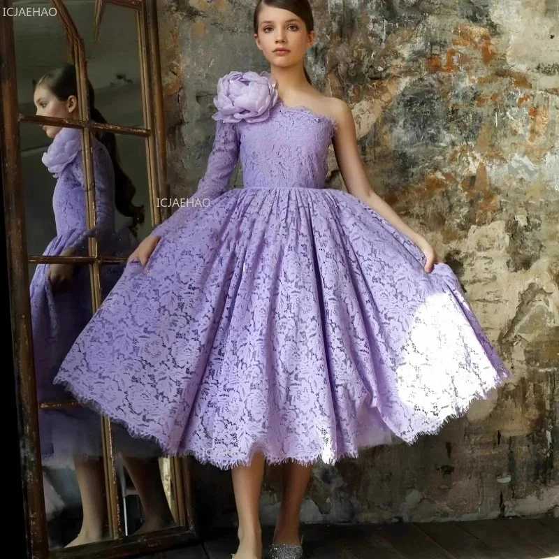Flower Girl Wedding Dress Children Girls Host Piano Performance Fashion Long Sleeve Princess Party Gown for Show Pageant Dresses