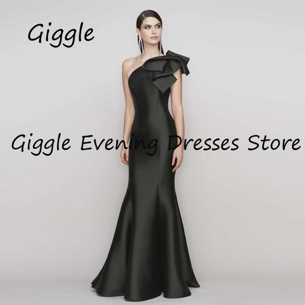 Giggle Satin Mermaid One-shoulder Ruffle Formal Elegant Prom Gown Floor Length luxury Evening Party Dresses for Women 2024