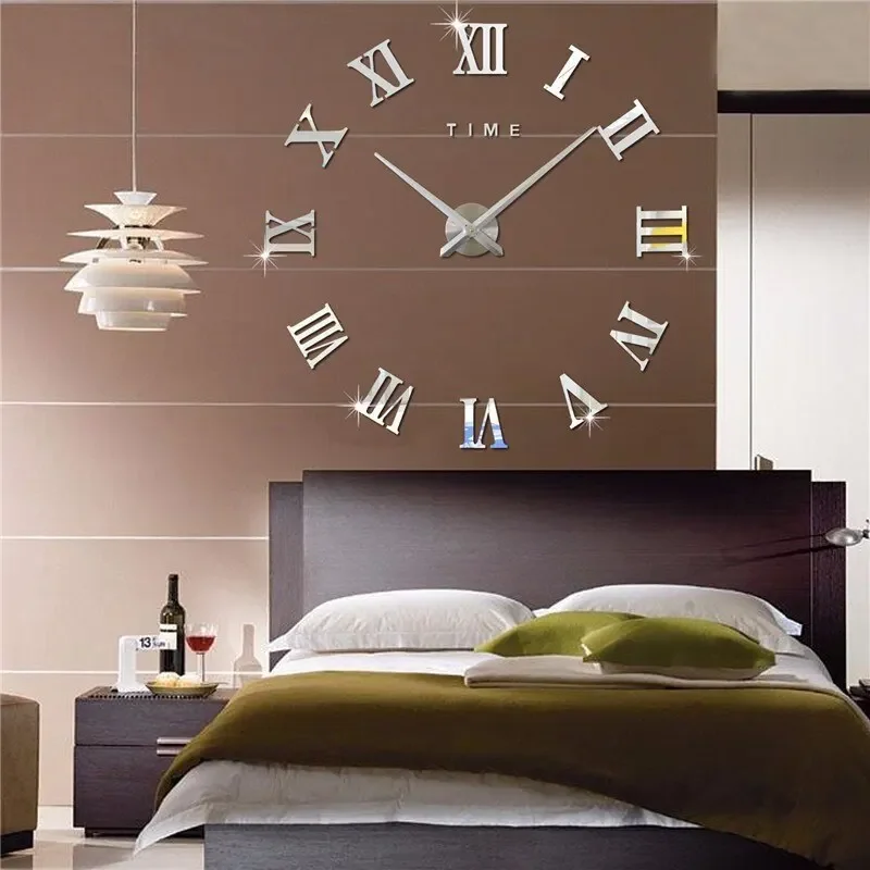 3D Acrylic Digital Wall Clock Roman Numerals Design Mirror Wall Clock Fashion Large Round Wall Clock DIY Self Adhesive Clocks image 2