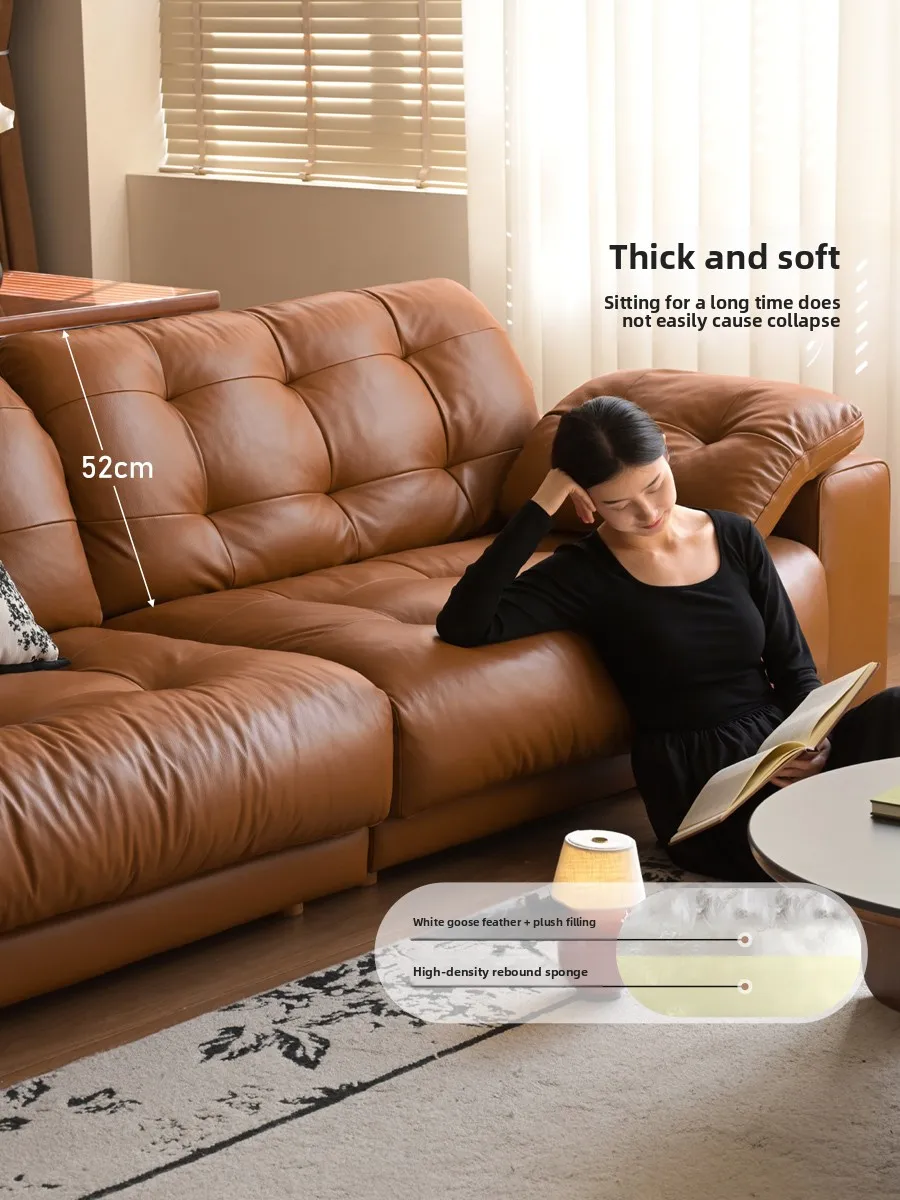 LMM leather sofa medieval living room sofa first layer cowhide three-person sofa home