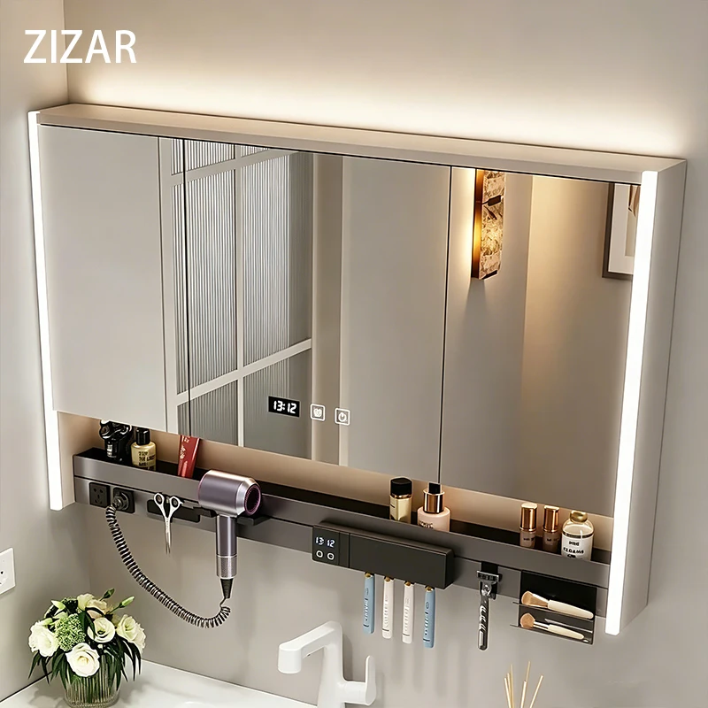 Smart Bathroom Mirror Cabinet Wall-mounted Bathroom Mirror Cabinet with Lighting Demist Smart Bathroom Mirror Cabinet