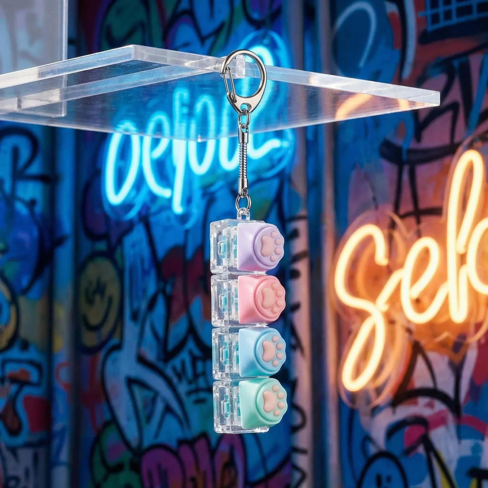 Porte-clés en silicone en forme de patte de chat avec clignotant LED, jouet anti-stress pour soulager l'anxiété