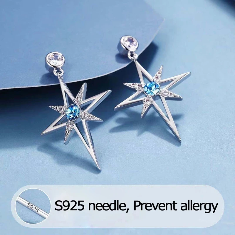 S925 Cubic Zirconia Octagonal Star Earring Fashion Star Earrings for Women Korea Silver Jewelry Wedding Jewelry Accessories