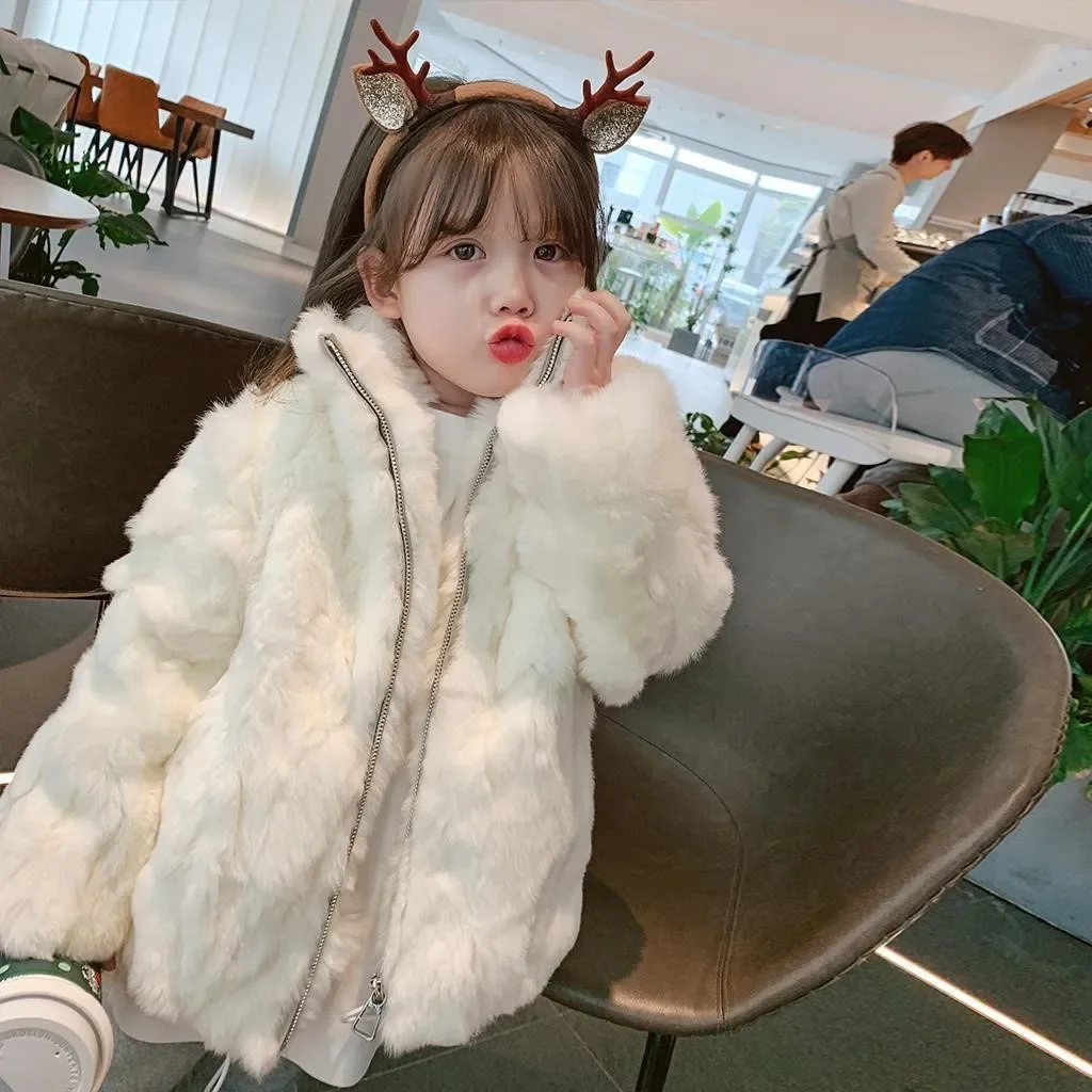 Girls Coat 2026 Autumn And Winter New Children's Clothing Korean Style Baby Thickened Imitation Rex Rabbit Fur Coat Simple