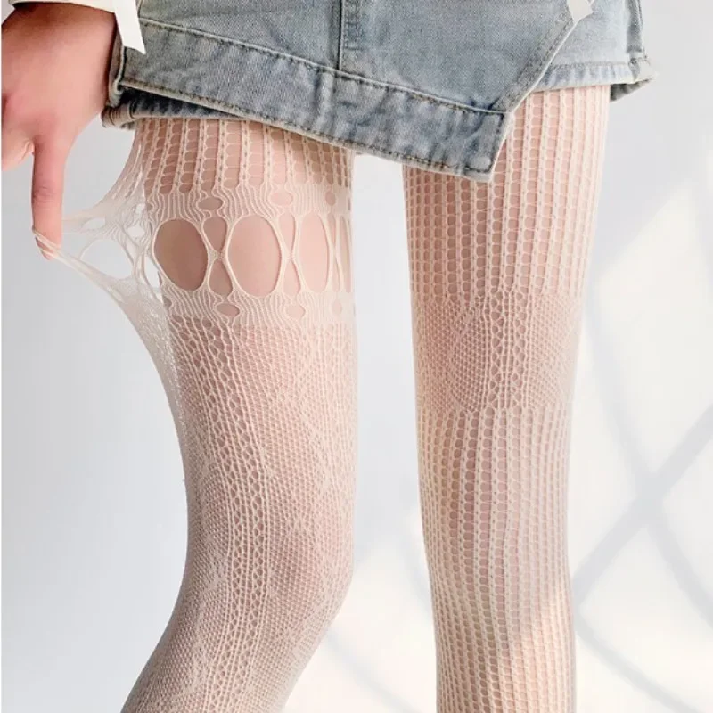 Hollow Out Mesh Lace Fishnet Stockings Pantyhose Lolita Japanese Style Women Spring Summer New Design Print Uniform Sexy Tights