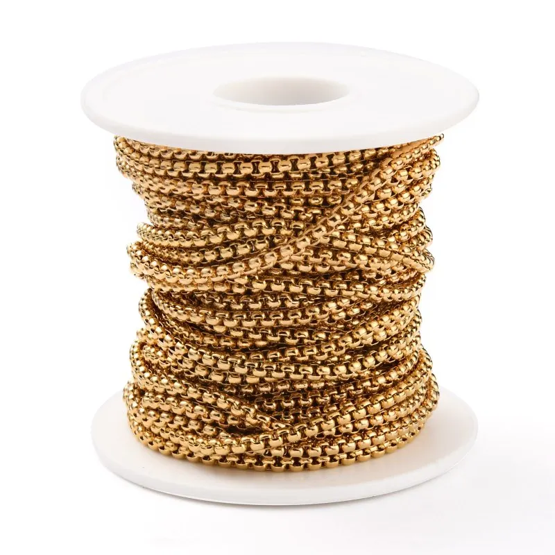 10m/roll 3x3x1.5mm 304 Stainless Steel Box Chains Link Chain Unwelded for Jewelry Making DIY Bracelet Necklace Craft Accessories