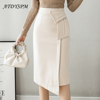 2024 Spring Autumn Elegant Beading Patchwork High Waist Skirts Women Office Lady Wrap Hip Midi Skirt Oversize S-5XL Faldas Mujer